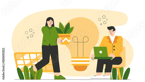 Business People Supporting Renewable Energy Flat Vector Illustration