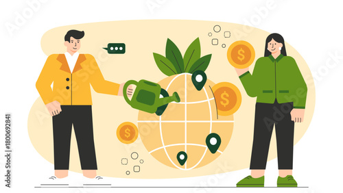 Flat Design Ethical Investment and Sustainable Growth Flat Vector Illustration