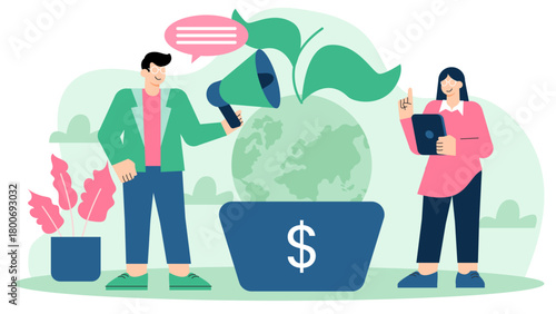 Business People Promoting Green Business Practices Flat Vector Illustration