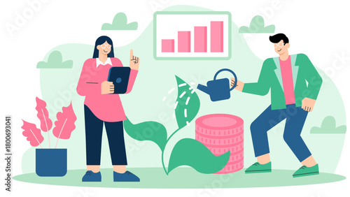 Flat Design Ethical Investment and Sustainable Growth Flat Vector Illustration