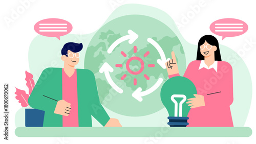 Business People Supporting Renewable Energy Flat Vector Illustration
