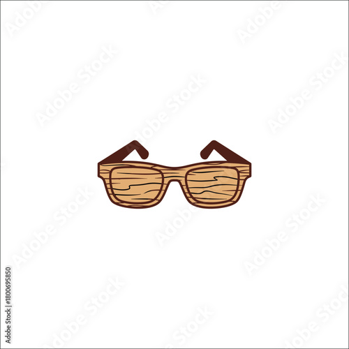 Stylish wooden frame eyeglasses illustration with vibrant color accents