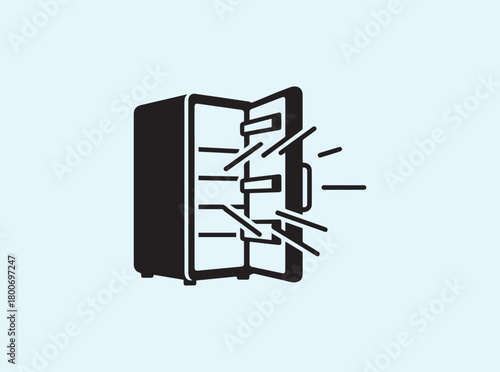 Minimal Vector Fridge Silhouette Showing Cooling Air Motion
