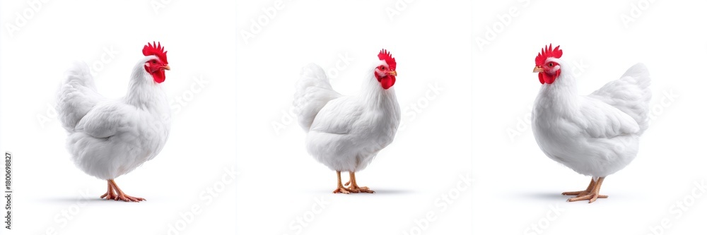 Fototapeta premium Three White Chickens Isolated on a Clean White Background
