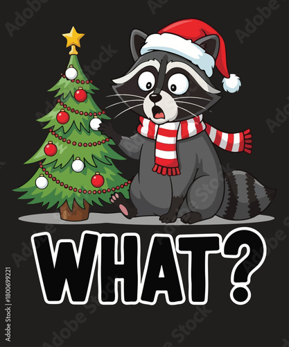 Funny raccoon Christmas Shirt What? T-shirt design vector, Christmas Tree Knocked Over, Tee Cute, Holiday raccoon Lover T-Shirt, Humorous, Xmas Gift for Pet Owners, Funny raccoon shirt, Funny raccoon 