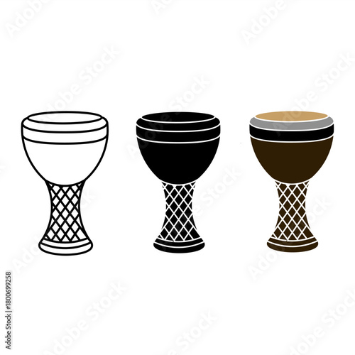 Doumbek percussion set. Outline solid colored style