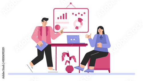 Business People Setting Key Performance Indicators Flat Vector Illustration