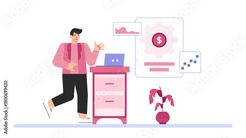 Cash Flow Management Concept Flat Vector Illustration