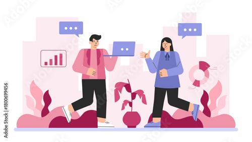 Business People Discussing Smart City Development Flat Vector Illustration