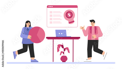 Business People Doing Market Positioning Analysis Flat Vector Illustration
