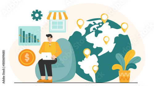 Business Expansion to Global Markets Flat Vector Illustration