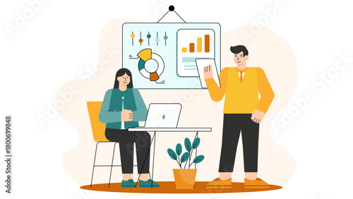 Business People Doing Market Positioning Analysis Flat Vector Illustration