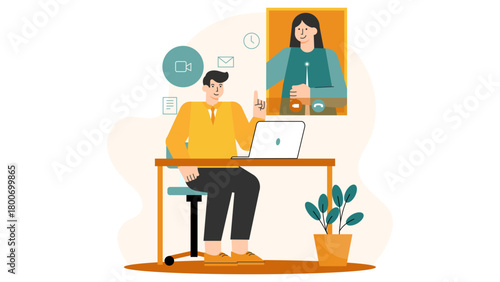 Business People Using Virtual Assistants for Work Flat Vector Illustration