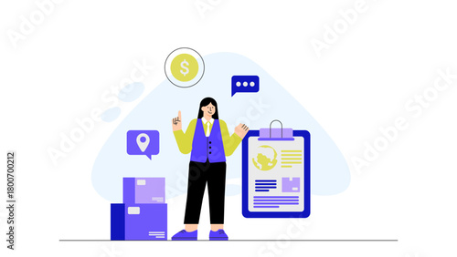 Business People Discussing Import-Export Documents Flat Vector Illustration