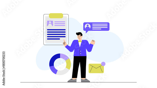 HR Manager Conducting Online Job Interview Flat Vector Illustration