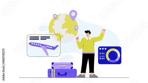 Global Business Travel and Networking Flat Vector Illustration