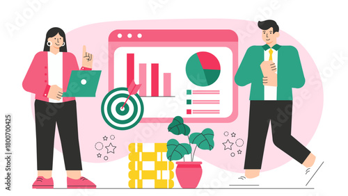 Business People Doing Market Positioning Analysis Flat Vector Illustration