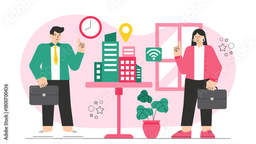 Business People Discussing Smart City Development Flat Vector Illustration