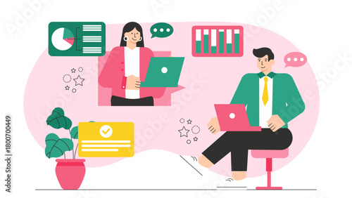 Business People Using Virtual Assistants for Work Flat Vector Illustration