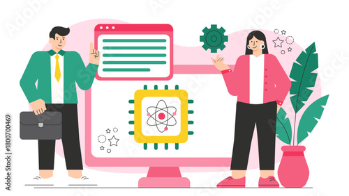 Flat Design Quantum Computing for Business Flat Vector Illustration