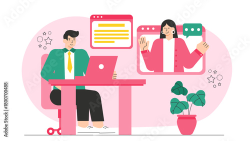 HR Manager Conducting Online Job Interview Flat Vector Illustration