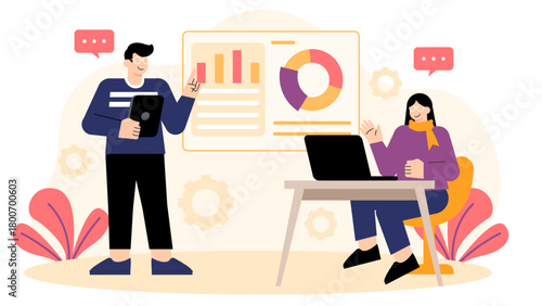 Business People Setting Key Performance Indicators Flat Vector Illustration