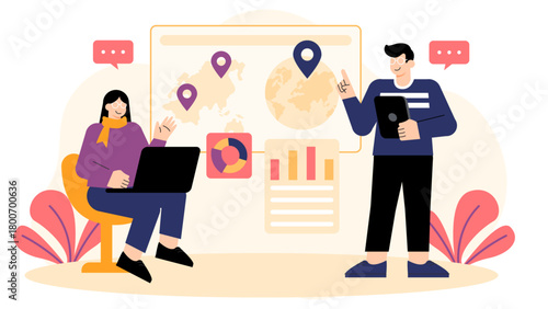 Business Expansion to Global Markets Flat Vector Illustration