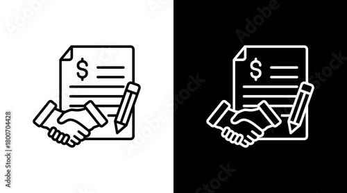Business Partnership White Icon Set Design
