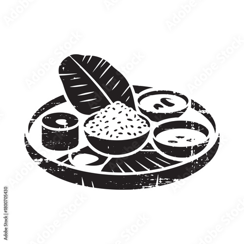 Traditional indian meal on a banana leaf plate