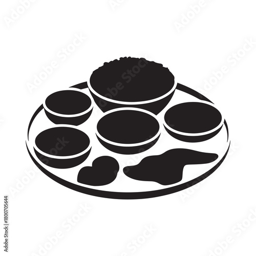 Traditional indian thali meal with rice and curries