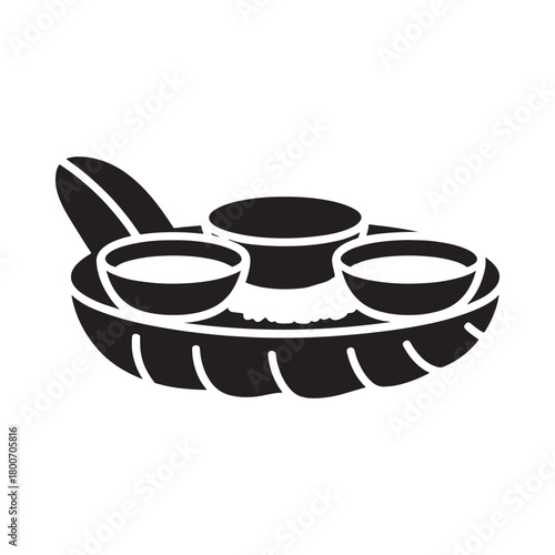 Stylized illustration of a traditional indian meal on a banana leaf