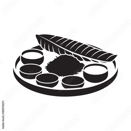 Traditional indian food platter with spices and leaf