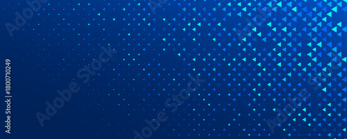 Neon blue triangle texture. Glowing arrow geometric wallpaper. Tech triangular mosaic pattern background. Fading shiny arrow gradient for science poster, healthcare banner, business booklet. Vector