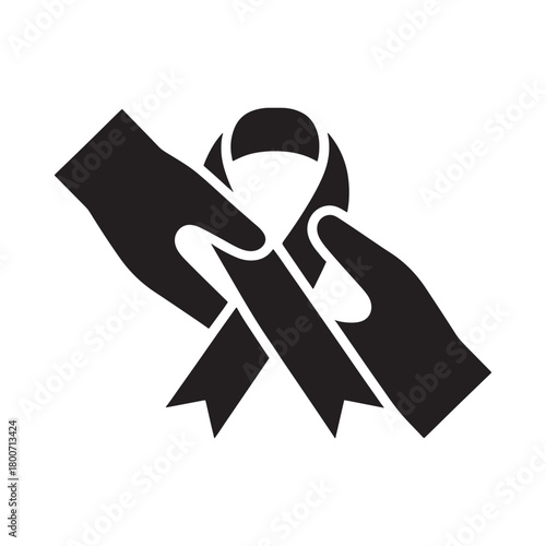Hands holding awareness ribbon symbol of support and hope