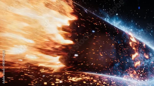 Cosmic Inferno: Fiery Meteoroid's Dramatic Descent Through Space