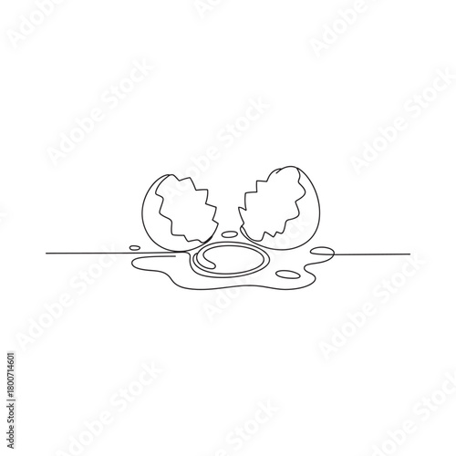 Cracked egg with yolk spilling out minimalist line art