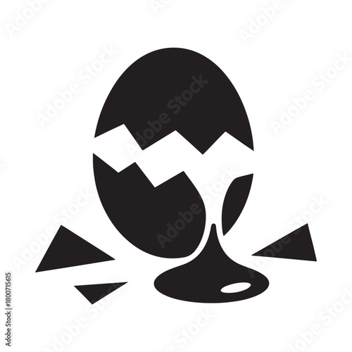 Cracked egg icon with dripping contents and shell fragments