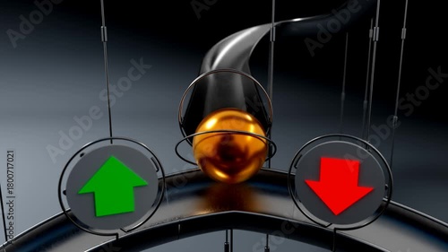 Golden Ball Rolling Toward Down Arrow Path