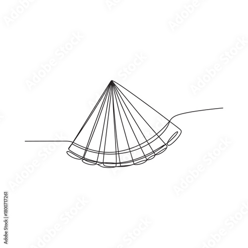 Abstract conical shape with radiating lines and a curved horizon line