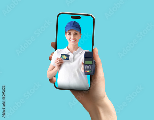 Female courier with payment...