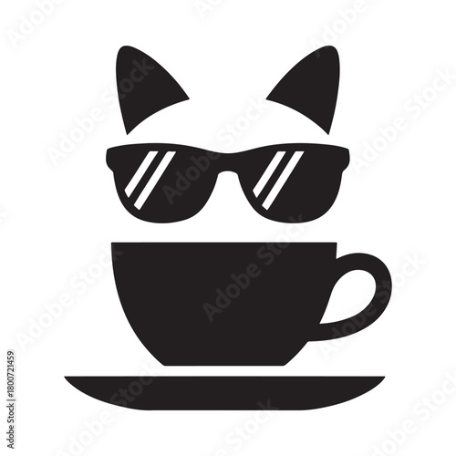 Cool cat coffee cup with sunglasses and ears logo