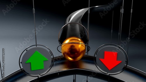 Golden Ball Rolling Toward Up Arrow Path