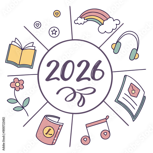 New Year 2026 Resolution Planner Vector Graphic | Hobbies, Goals & Personal Development Icons