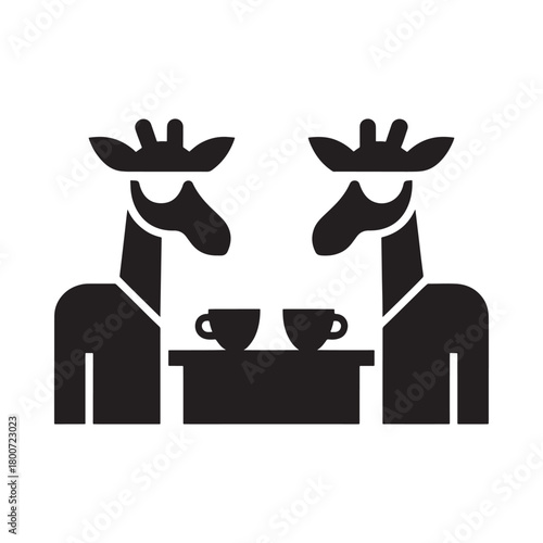 Two giraffes enjoying coffee together at a table