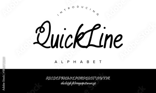 Quick Line script alphabet font with smooth flowing strokes and elegant style, perfect for signature logos, beauty branding, and invitations