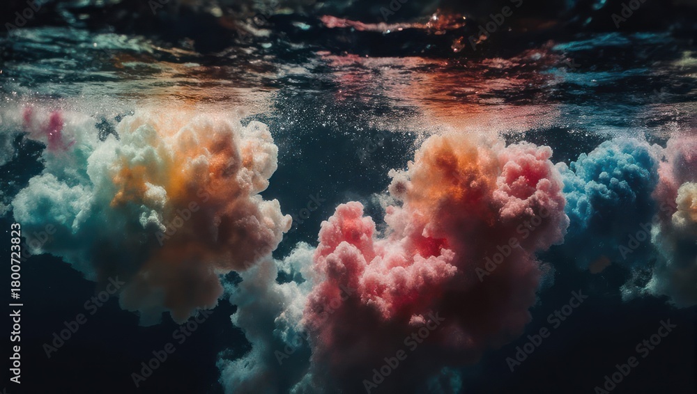 Fototapeta premium Colorful Smoke Clouds Underwater Abstract Art.