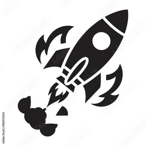 Rocket ship blasting off with smoke trails EPS icon
