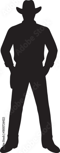 Silhouette of a confident cowboy standing with hands on his hips a timeless symbol of the Wild West and American frontier spirit