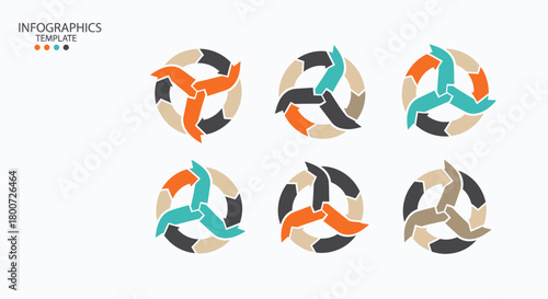Infographics Template Design with Circular Arrows and Color Variations for Data Visualization and Presentation