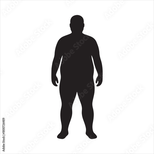 Overweight Man Silhouette Standing Full Length Health and Body Image Representation Illustration Isolated on White Background Obesity Awareness Symbol